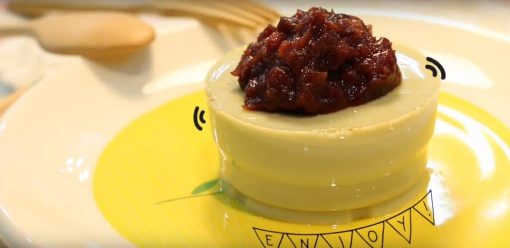 Matcha Pudding Topped With Red Bean Paste