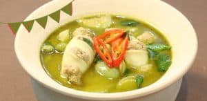 Green Curry Paste is added to chicken or other meats.