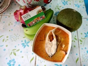 Thai spicy soup with sea bass