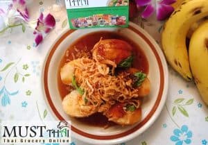 Fried boiled egg with tamarind sauceby Thai home cooking