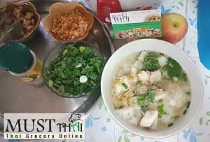 Soft-boiled rice with fish