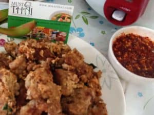 Fried minced pork with spice dipping jaew sauce