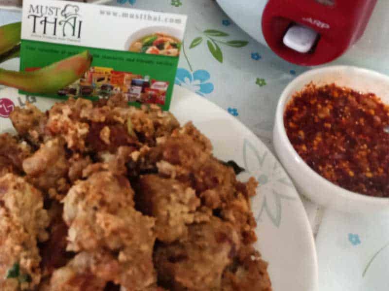 Fried minced pork with spice dipping jaew sauce