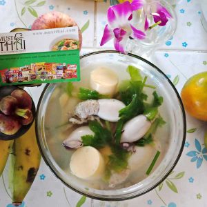 Stuffed squid in plain soup with egg tofu