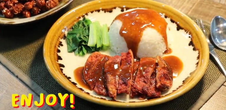 Vegan Roast Red Pork with Rice