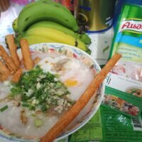 Knorr instant jasmine rice porridge with ChaoSua pork stick.