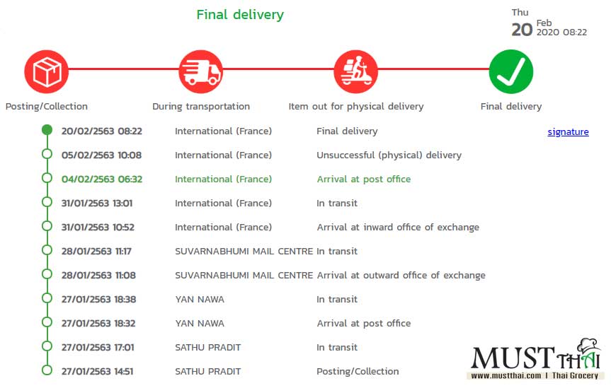 Closely trace your parcel / Contact the local post office | MustThai,  Grocery Online