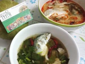 Spicy soup with mackerel and tom yum creamy soup with mackere