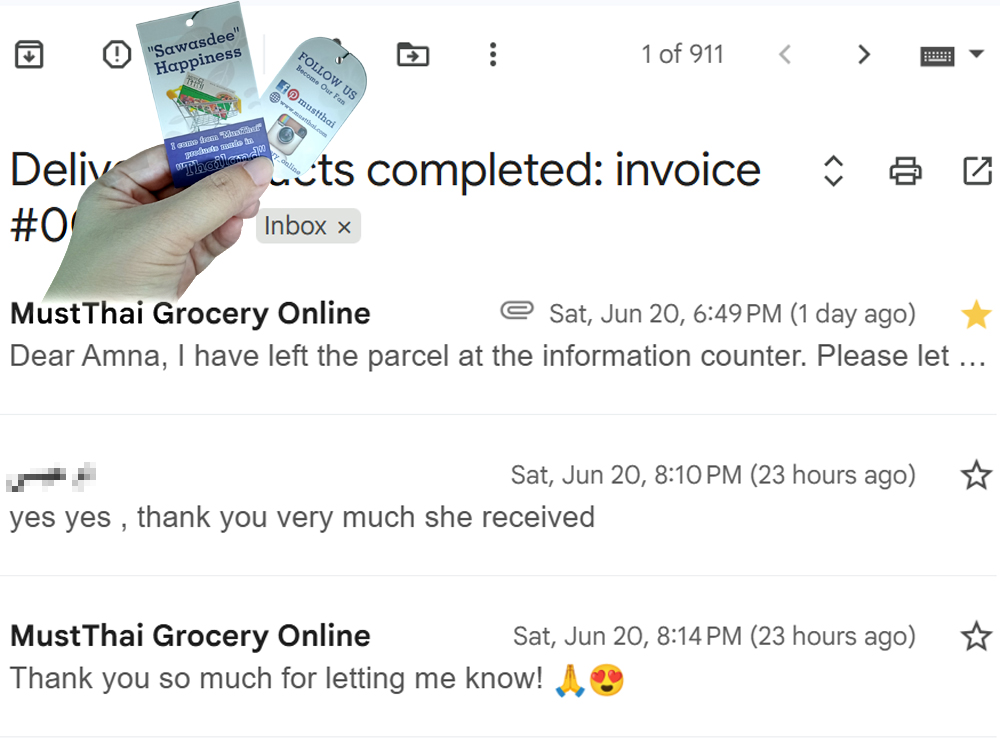 Delivery in Bangkok to hotel by Grab.