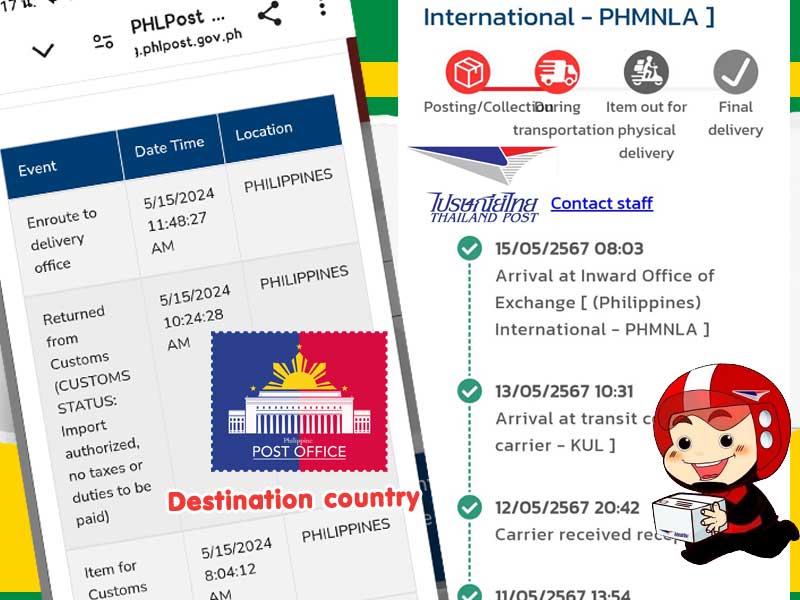 Destination postal for clear information with tracking number or paper slip images