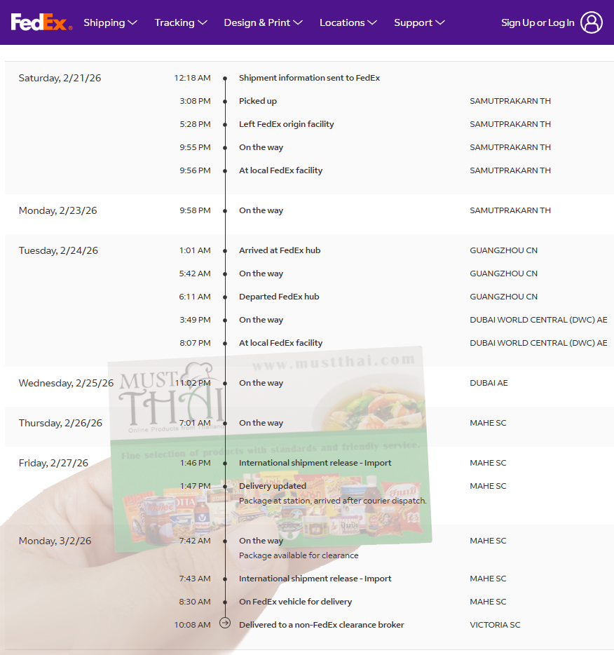 Air Economy ship to Victoria Seychelles from Thailand